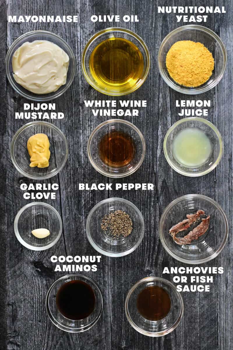 The raw ingredients for dairy free caesar dressing.
