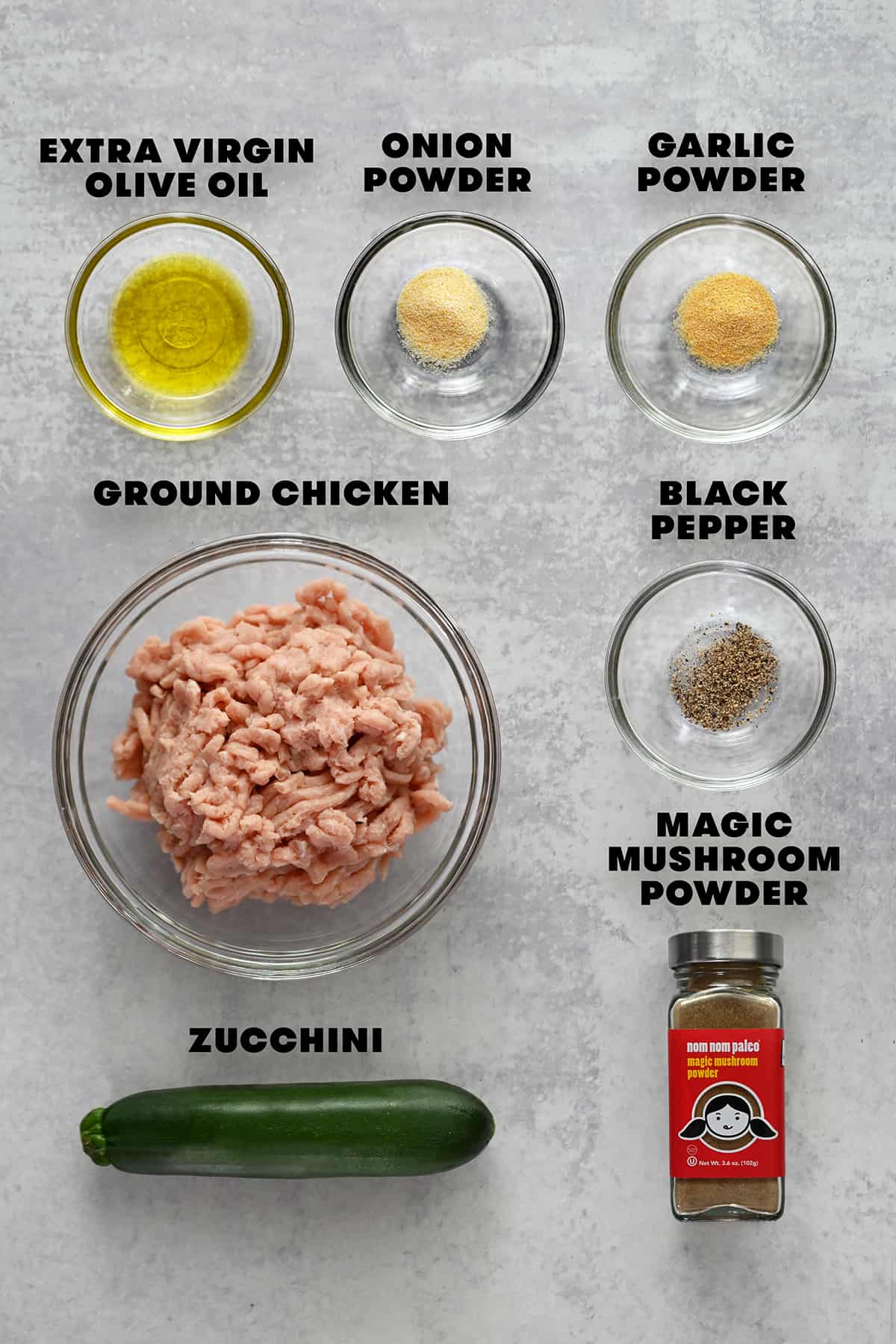 The raw ingredients to make paleo and Whole30 chicken meatballs.