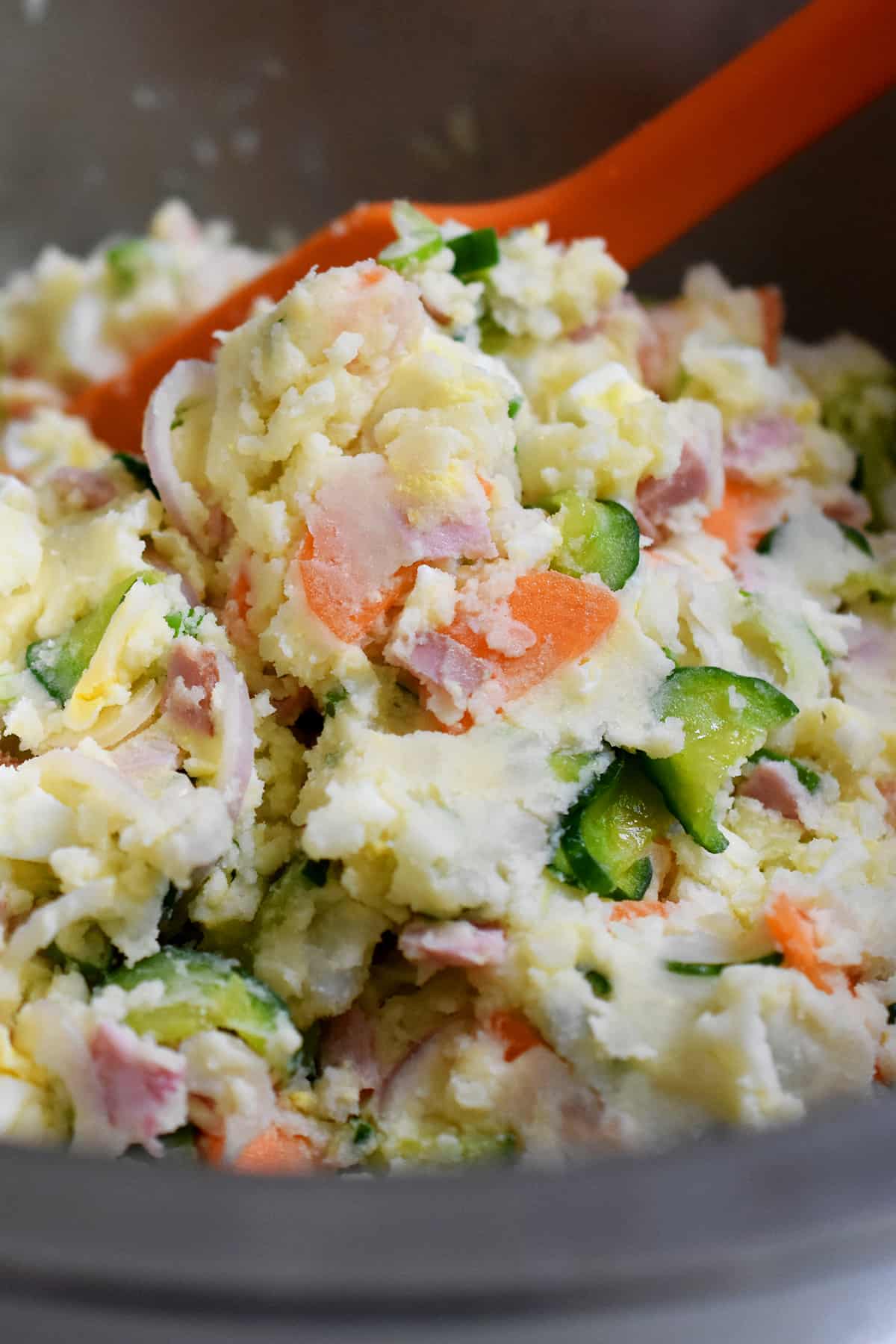 A closeup of a bowl of paleo and Whole30 Japanese potato salad.