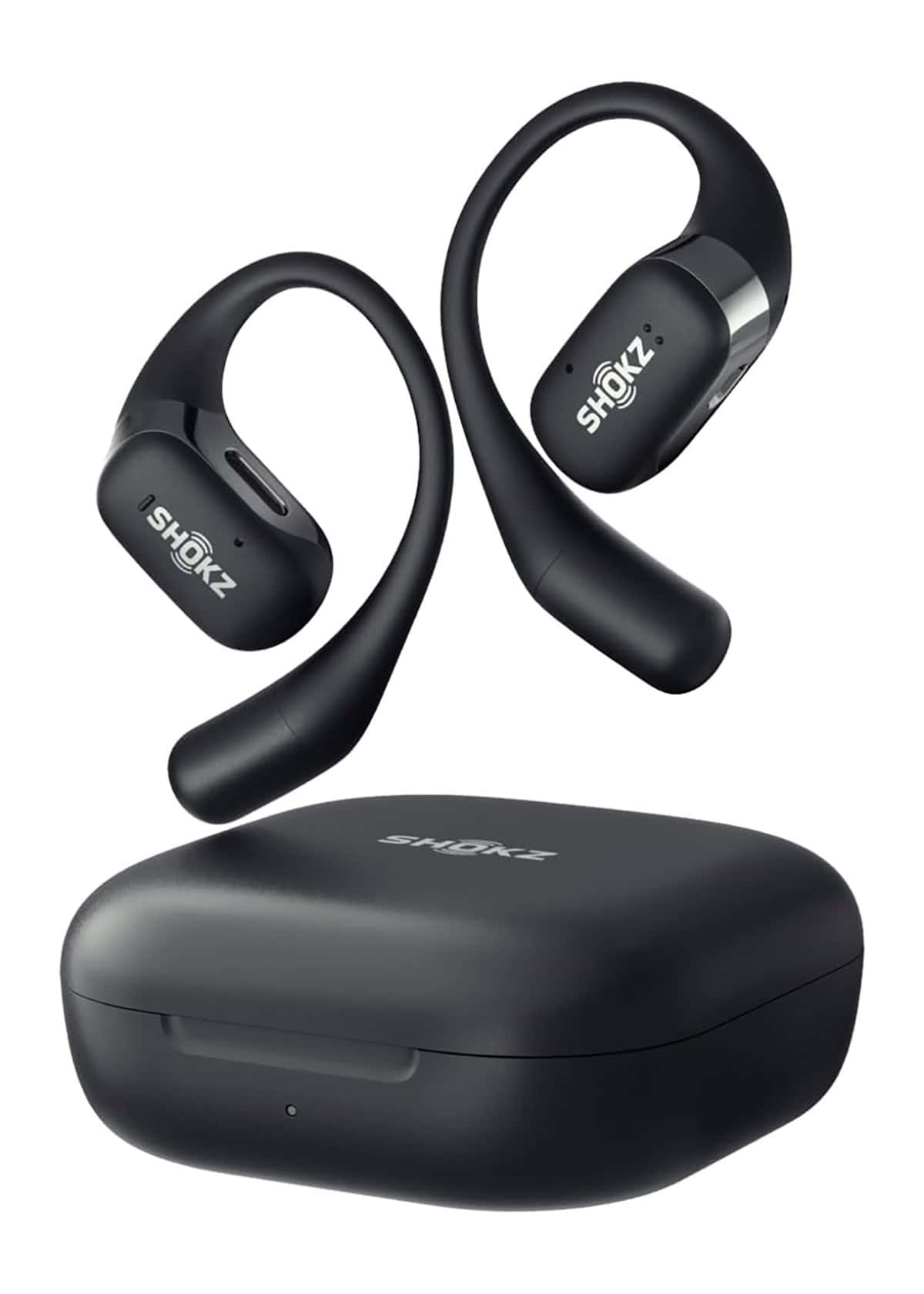 A pair of Shokz OpenFit headphones.