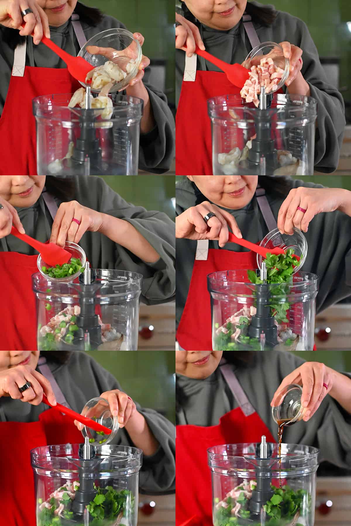 The stuffing ingredients are put inside a food processor.