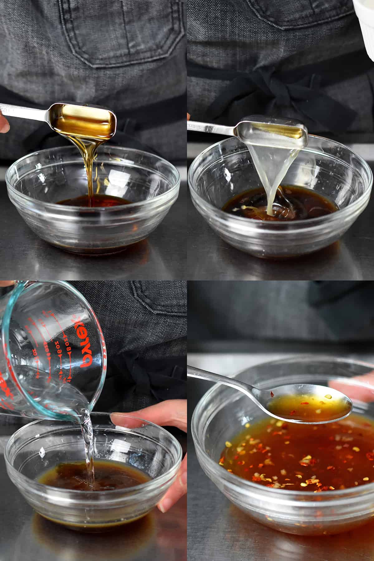 Four shots that show how to make a paleo Vietnamese nuoc cham dipping sauce.