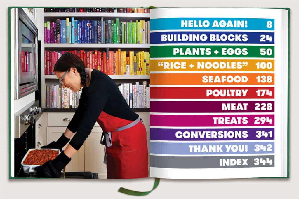 An open book showing the Table of Contents for Nom Nom Paleo: Let's Go!
