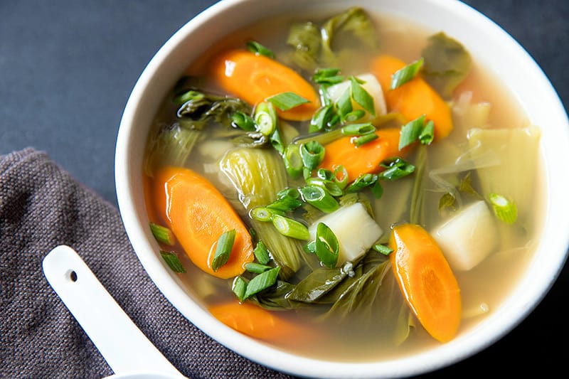 An overhead shot of Instant Pot Vegetable Soup in a bowl.