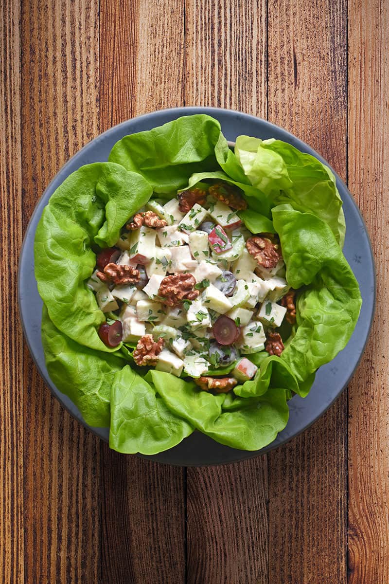 An overhead shot of Chicken Waldorf Salad