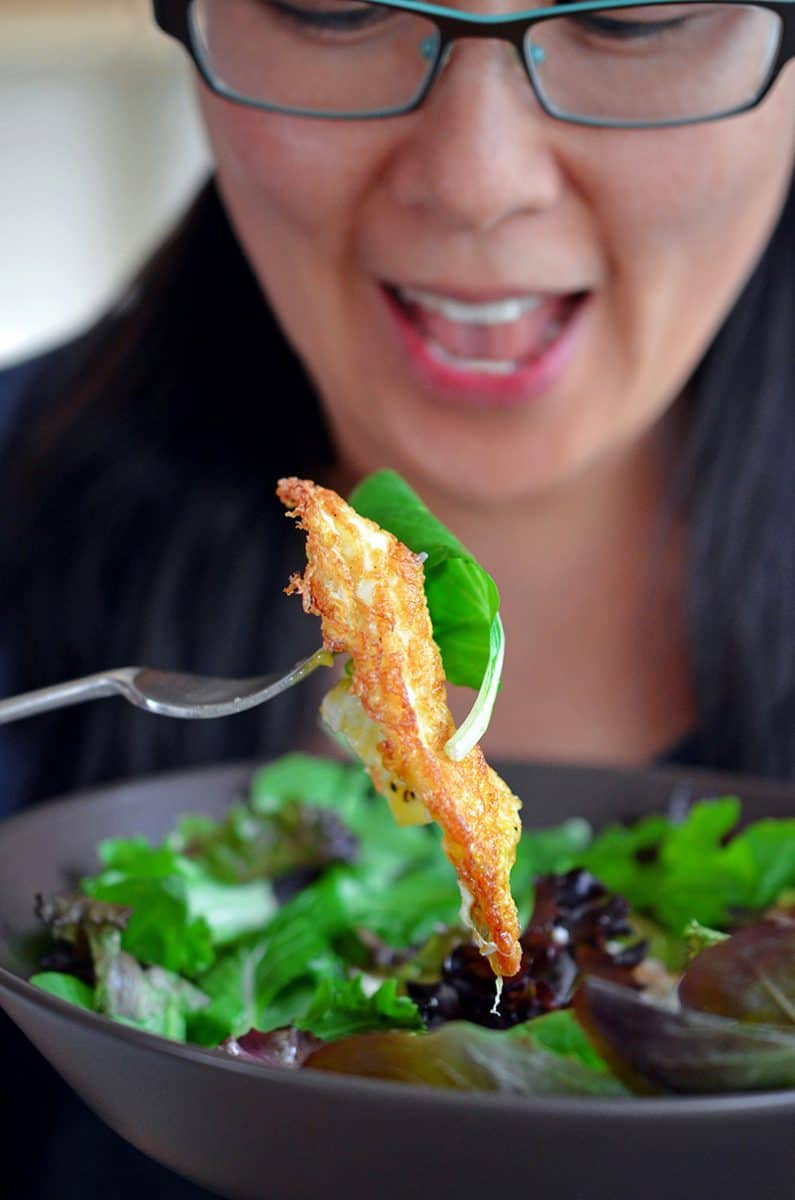 Michelle Tam is happily eating a Sunnyside Salad 