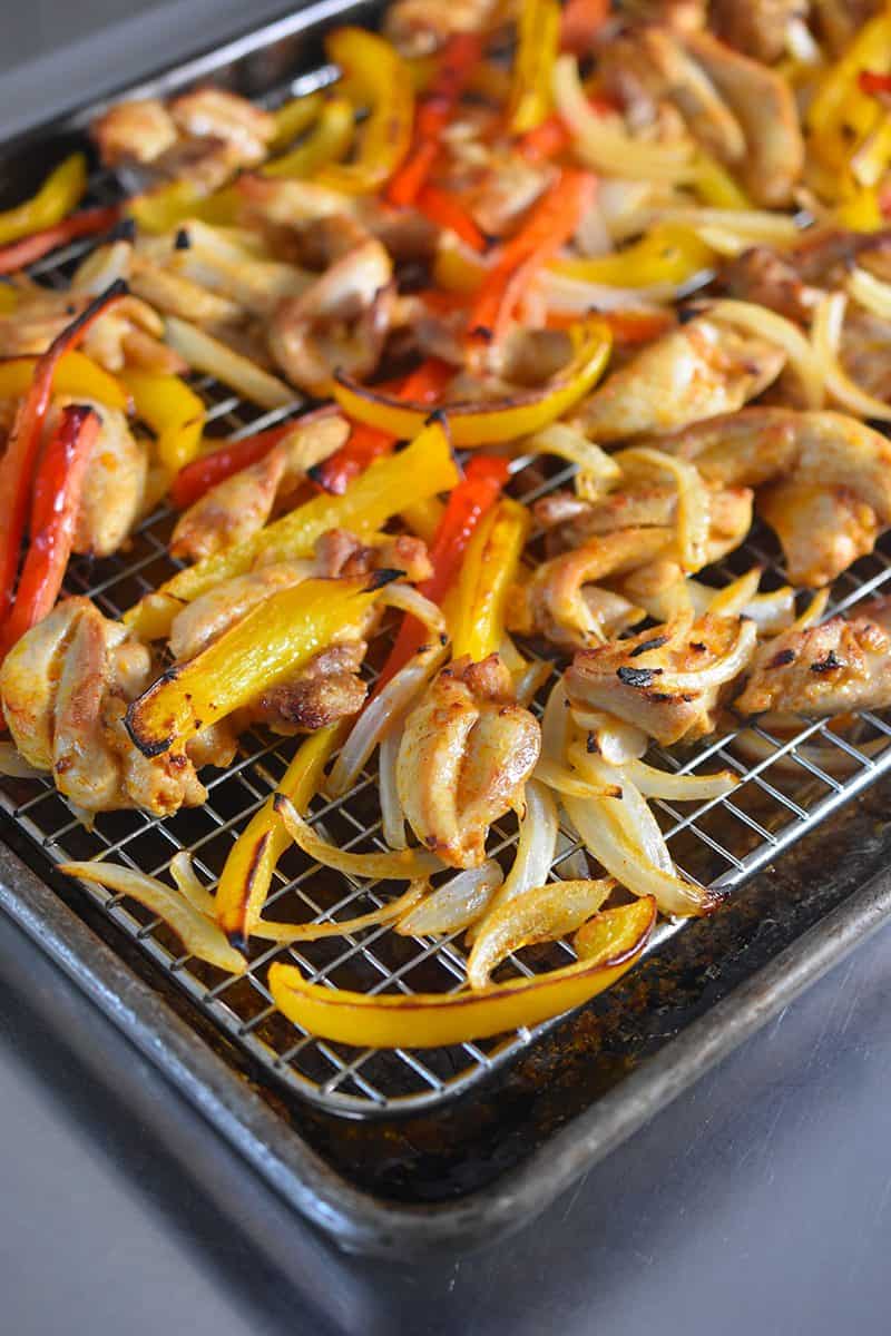 Sheet Pan Chicken Fajitas fresh from the oven.