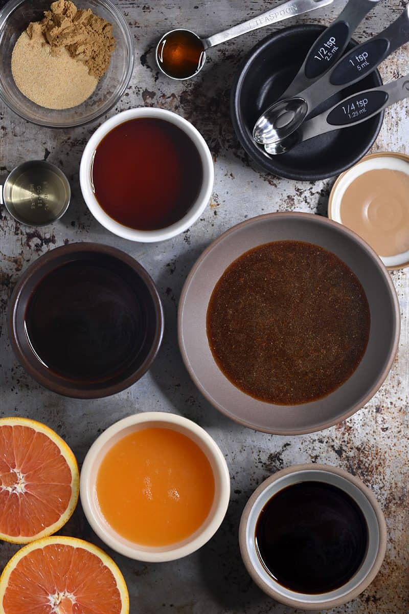 An overhead shot of the ingredients in All-Purpose Stir-Fry Sauce 