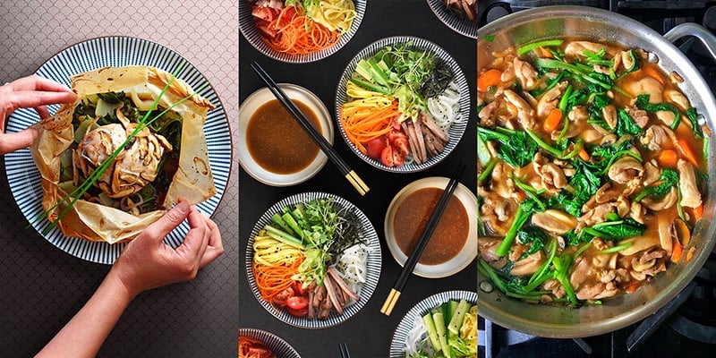 An overhead shot of the different things you can make with All-Purpose Stir-Fry Sauce