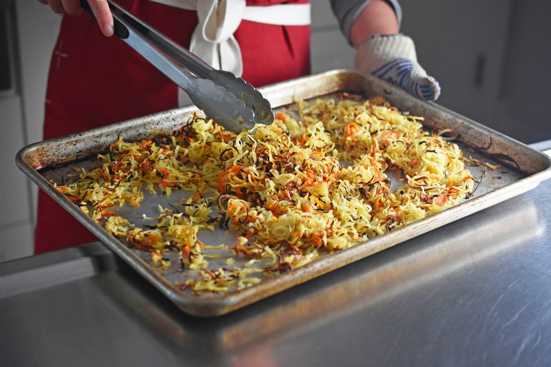 The Crispy Swoodles with crispy browned bits right out of the oven.