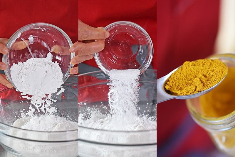 Combining the flours for the dough of Paleo Curried Meat Pies 