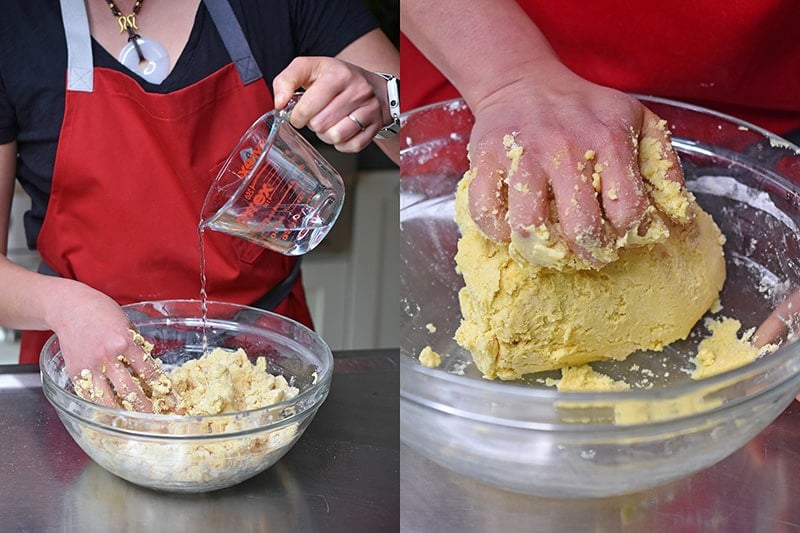 Adding water and kneading the Paleo Curried Meat Pie dough
