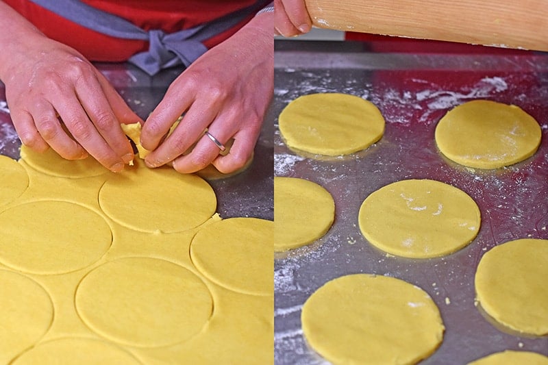 Removing the excess dough from around the round cut-outs