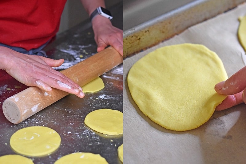 Rolling the round cut outs even thinner before filling them 