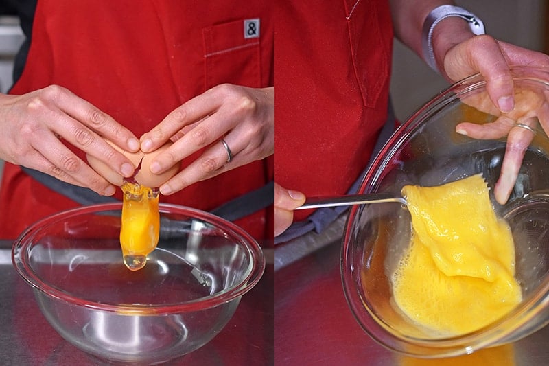 Whisking an egg for an egg wash 