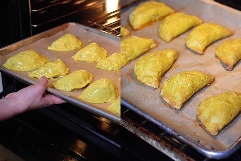 Baking a tray of Paleo Curried Meat Pies in the oven