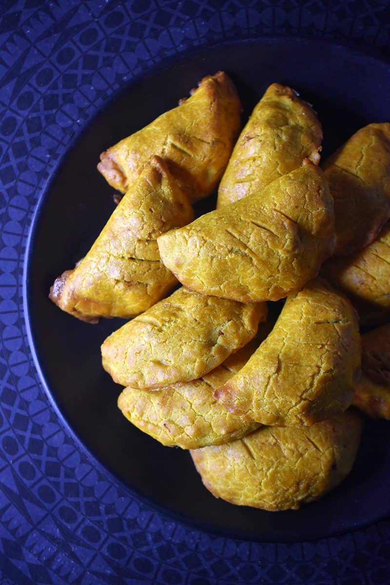 An overhead shot of Paleo Curried Meat Pies on a plate.