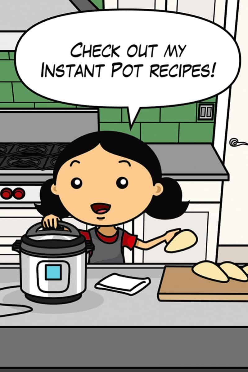 A cartoon Michelle Tam is saying "Check out my Instant Pot recipes!"