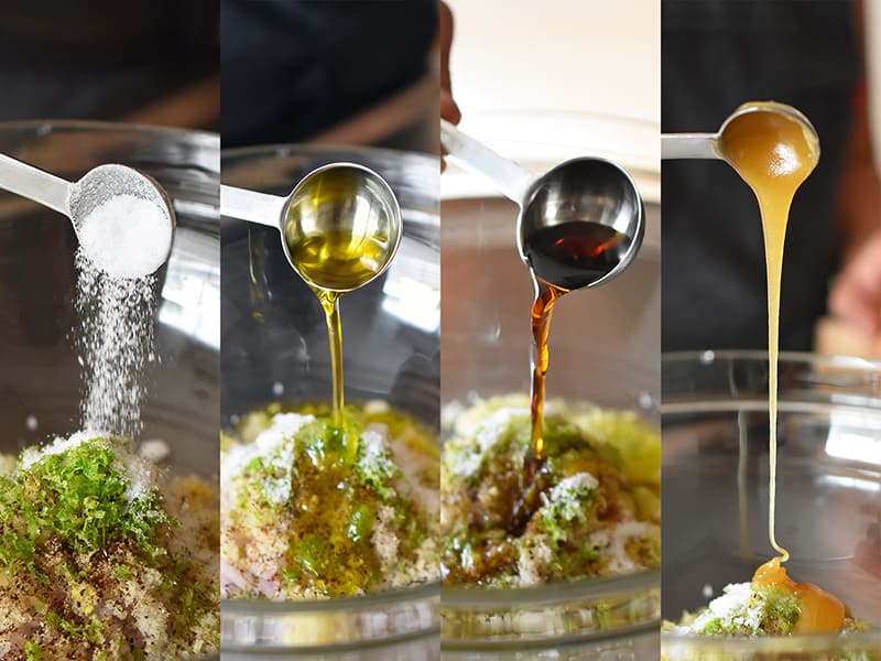 Adding the rest of the ingredients for the Vietnamese Lemongrass Chicken marinade