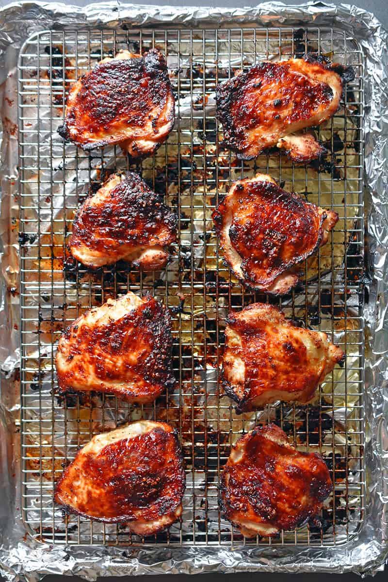 An overhead shot of Vietnamese Lemongrass Chicken fresh from the oven.