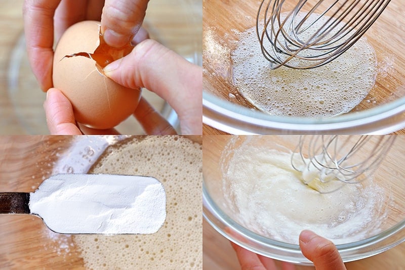 The steps to make the crispy coating for Paleo Walnut Shrimp 