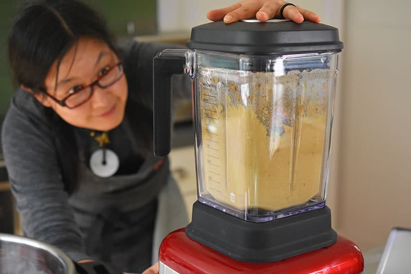 Blending the marinade for Instant Pot Korean Short Ribs in a high speed blender.