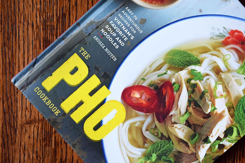 A side shot of Andrea Nguyen's The Pho Cookbook cover. 