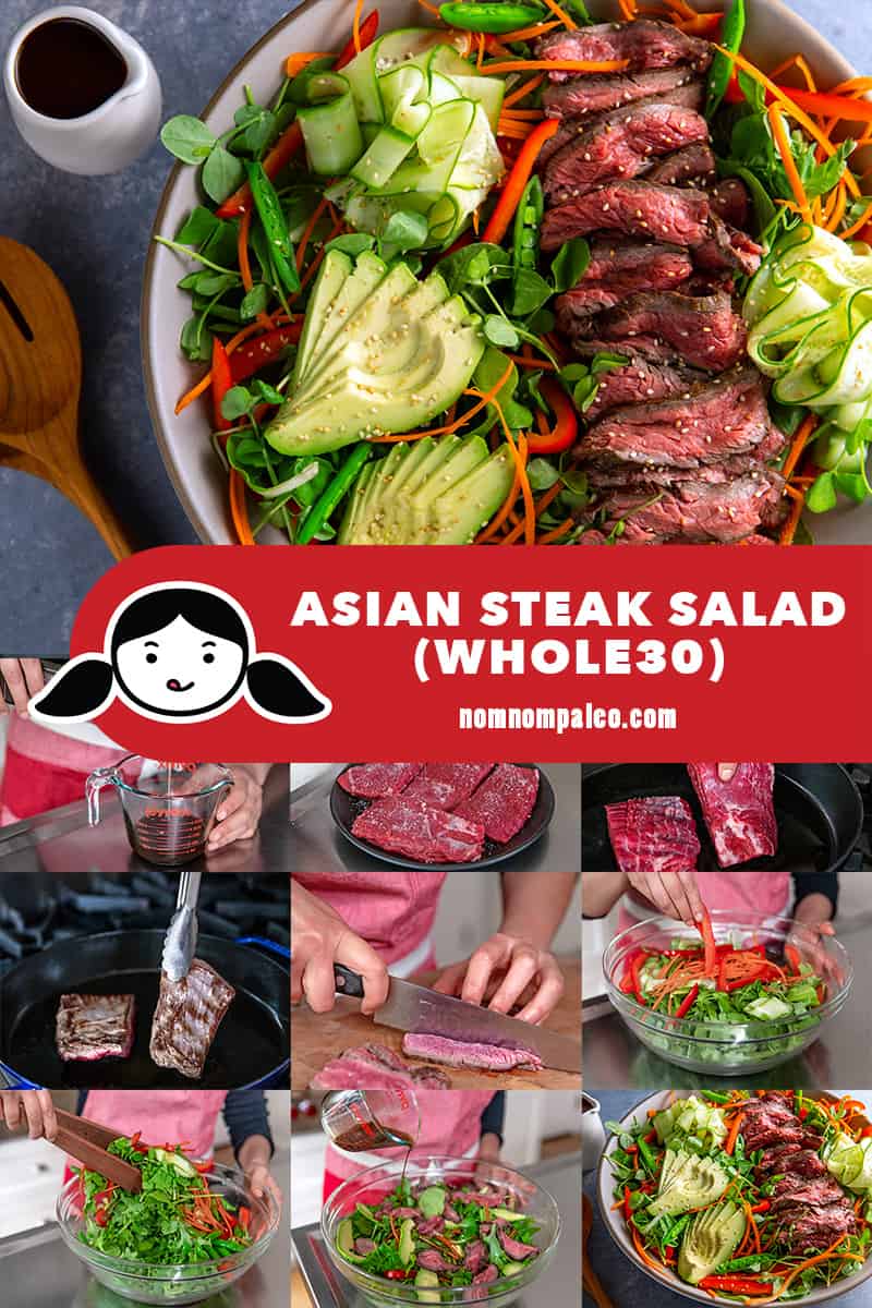 A collage of the steps to make Whole30 Asian Steak Salad.