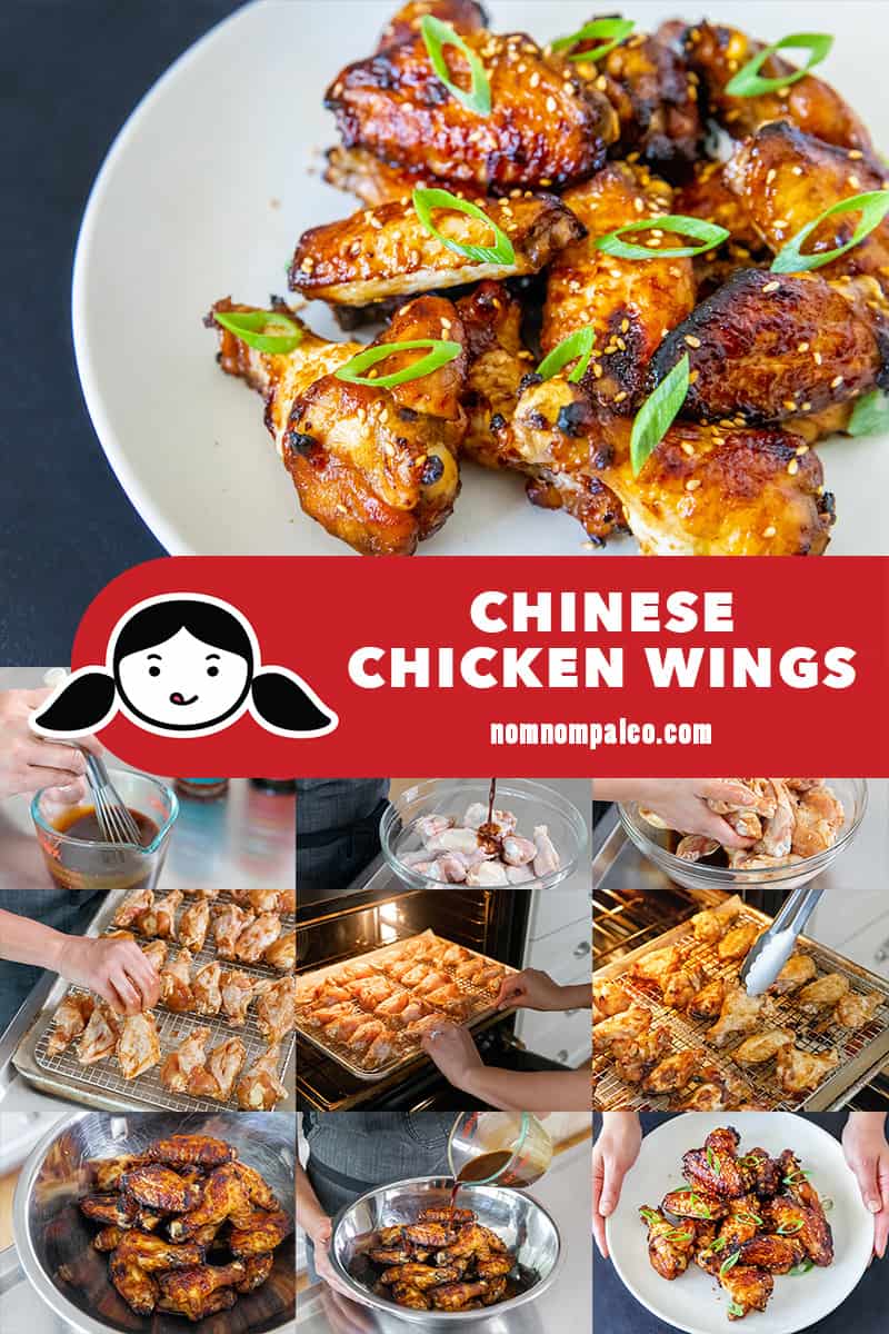 A collage of the cooking steps to make Whole30-friendly Chinese Chicken Wings.