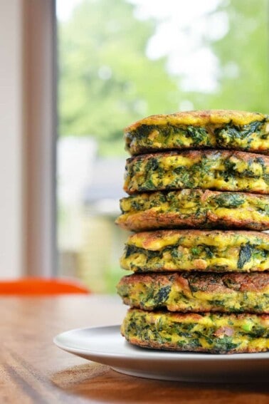 A plate piled high with whole30 and keto egg foo young, an easy gluten-free portable lunch.