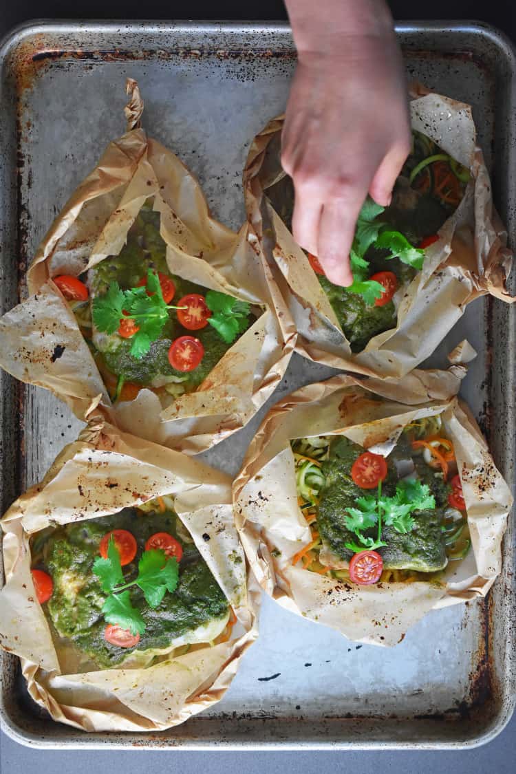 Fiona’s Phenomenal Fish Packets opened up so herbs can be added to the top.