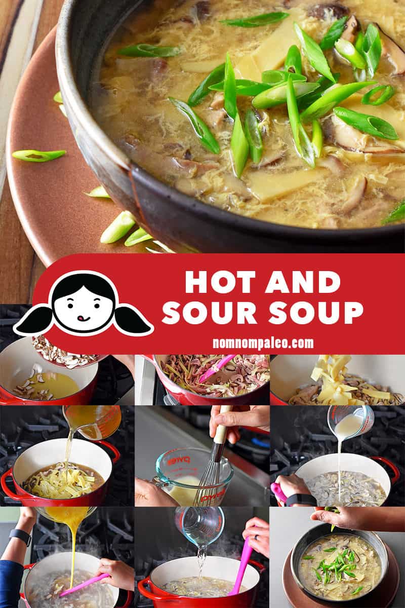 A collage of the cooking steps for hot and sour soup