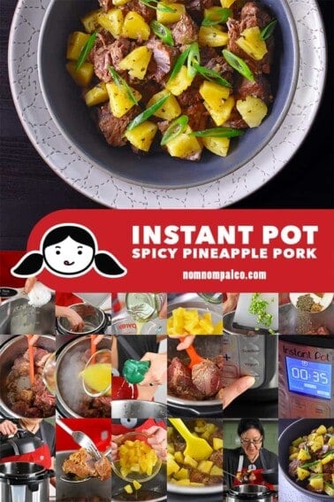 A collage of the cooking steps for Instant Pot Spicy Pineapple Pork