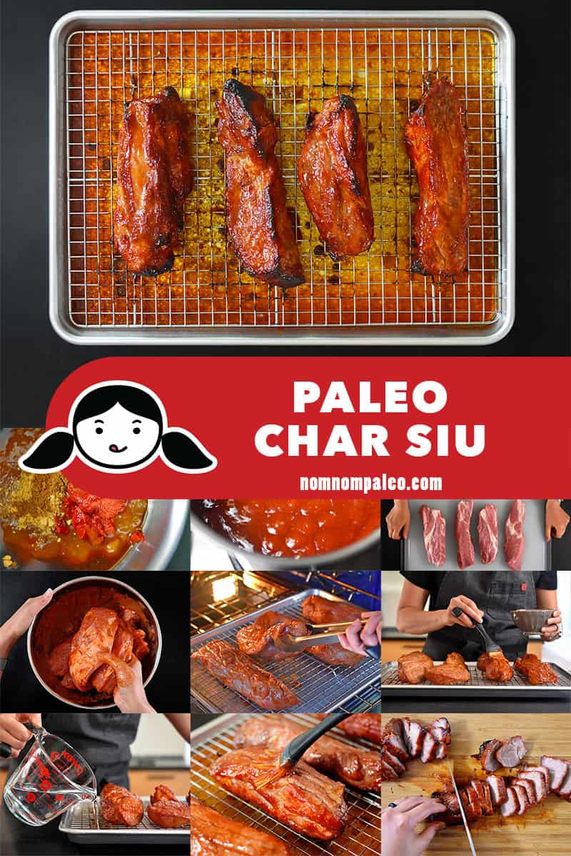 Step-by-step collage of the steps to make paleo char siu.