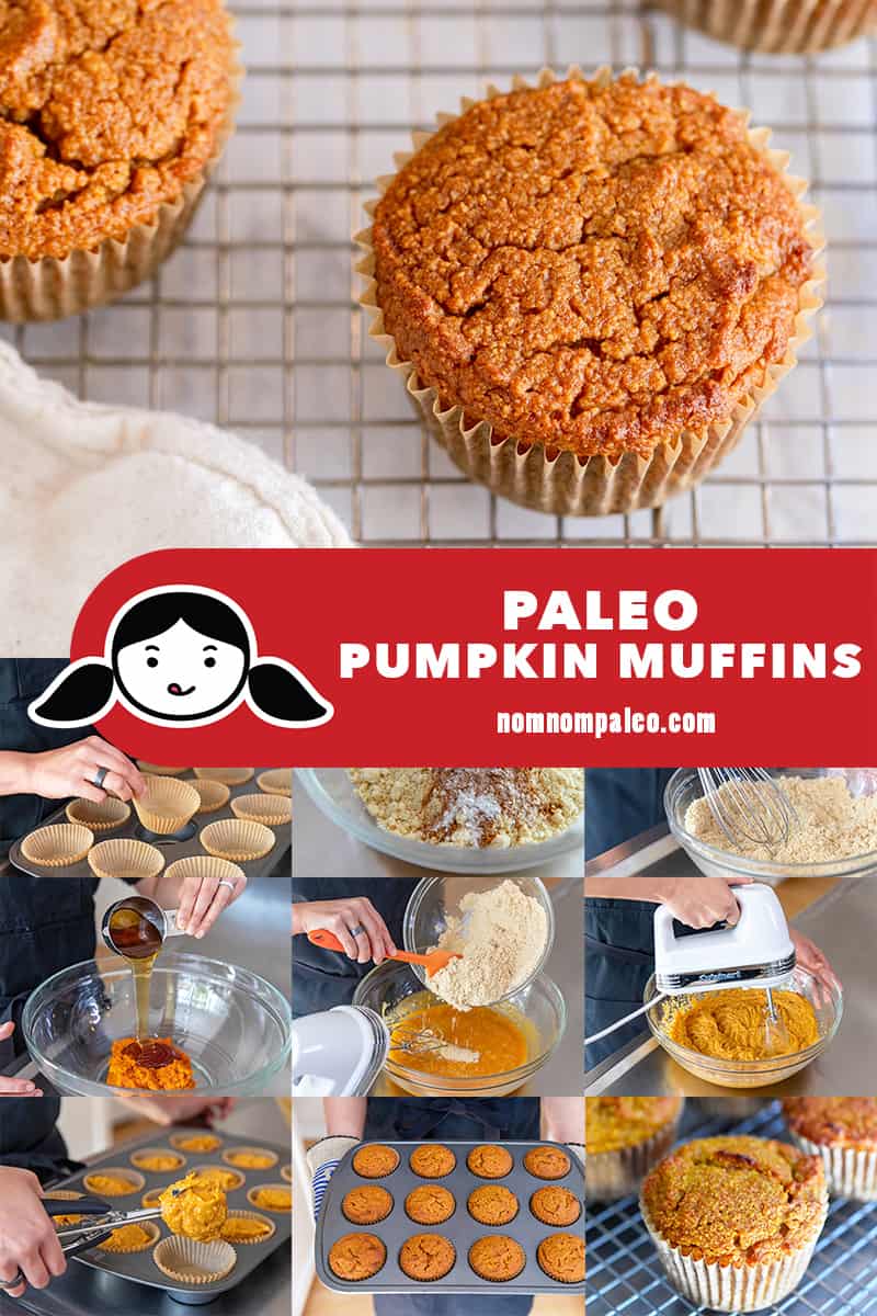 A collage of the cooking steps to make easy and healthy paleo pumpkin almond flour muffins