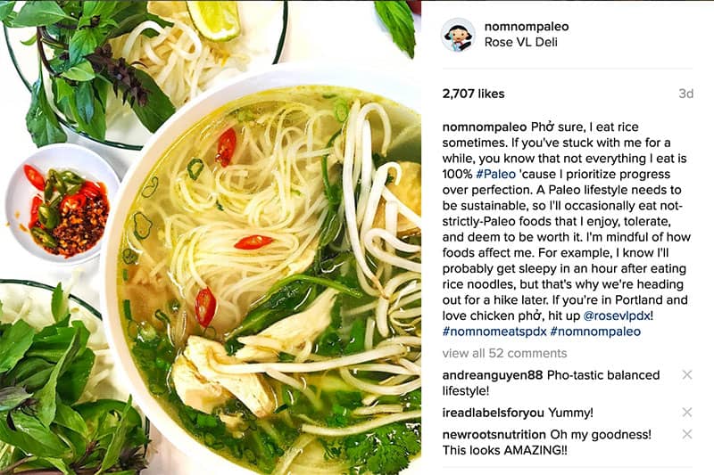 A shot of Nom Nom Paleo's Instagram photo of Chicken Pho from Rose VL in Portland.
