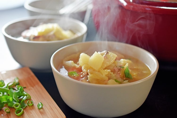 Two bowls of steaming Pork and Napa Cabbage Soup 
