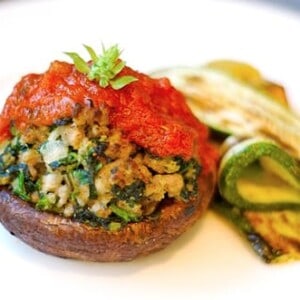 Sausage and spinach stuffed portobello mushrooms.