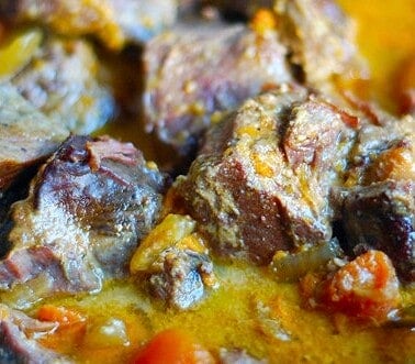 Thai yellow curry made with beef brisket.
