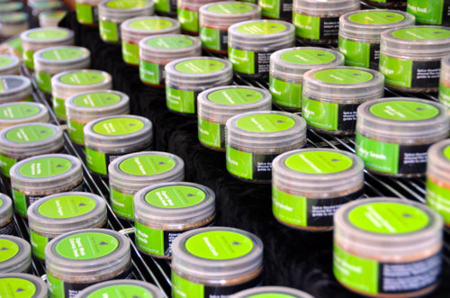 A rack of spice blends.