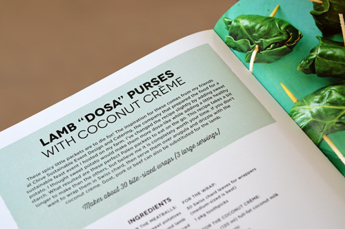 Lamb dosa purses recipe on a page.