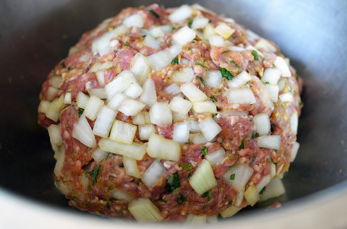 A formed meat mixture for lamb dosa.
