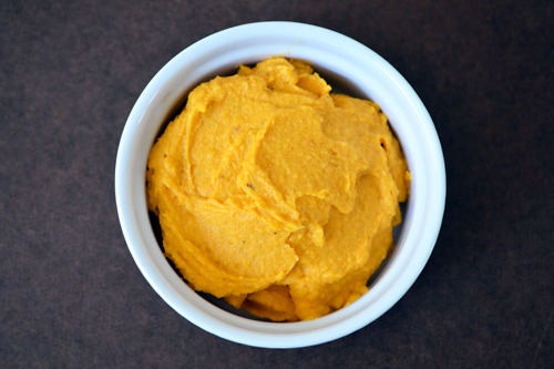 Butternut squash dip in a ramekin.