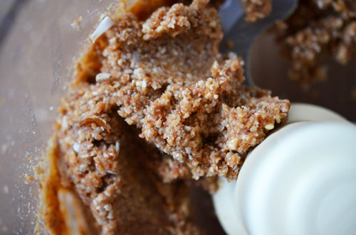 A paste formed from the dates and nuts in a food processor.
