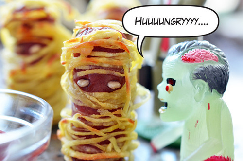 A plastic mummy is next to a paleo Yummy Mummy.