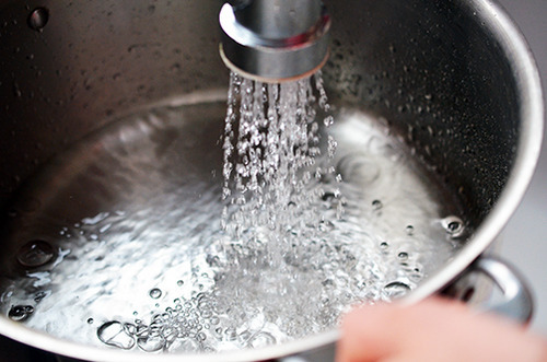 A pot is filled with water.