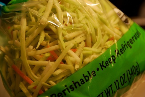 A bag of broccoli slaw.