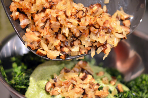 Sautéed onions and mushrooms are added to the bowl with the pork slider ingredients. 