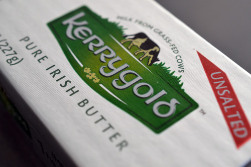 A block of unsalted Kerrygold pure Irish butter.