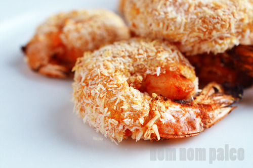 A closeup of Paleo Coconut Shrimp.